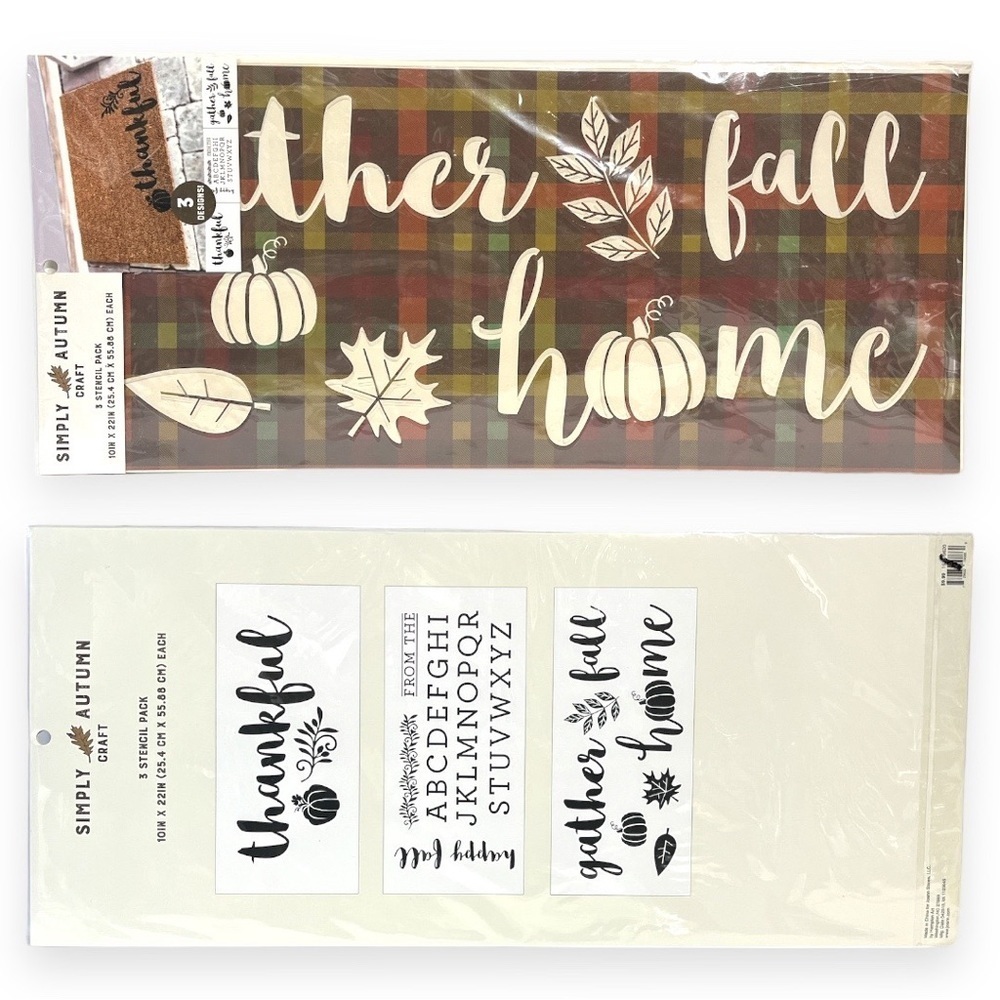 Simply Autumn Craft Stencil Designs Fall Pack‎ 10”x22” 3 Designs Gather Thankful